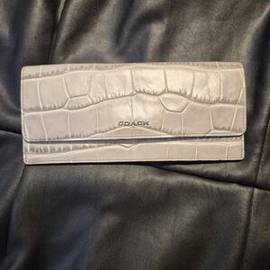 Coach Croc-Embossed Leather Wallet in Light Gray